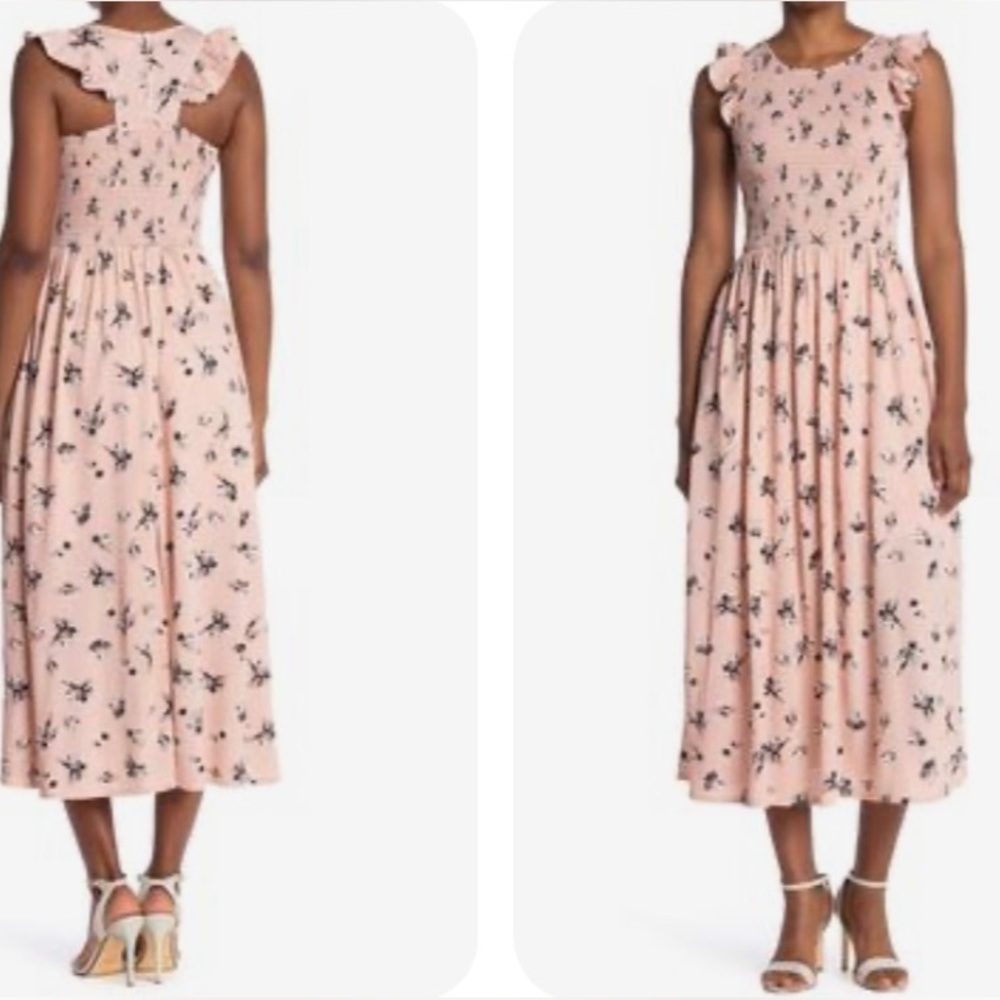 NWT Melloday Pink Floral Smocked Maxi Midi Dress